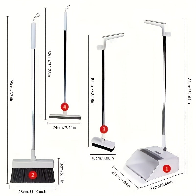 2-in-1 Broom and Dustpan Set Long Handle Foldable Non-Stick Hair Cleaning Hard Floor Sweeper Rotatable Combo for Home Living Room Bedroom Bathroom Outdoor