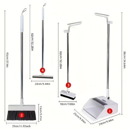 2-in-1 Broom and Dustpan Set Long Handle Foldable Non-Stick Hair Cleaning Hard Floor Sweeper Rotatable Combo for Home Living Room Bedroom Bathroom Outdoor