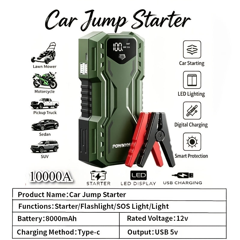 Car Jump Starter 10000A 7-in-1 with 150PSI Air Pump – Portable Battery Booster for Gas & Diesel Engines, High-Pressure Pump, Vehicle Emergency Kit, Power Bank