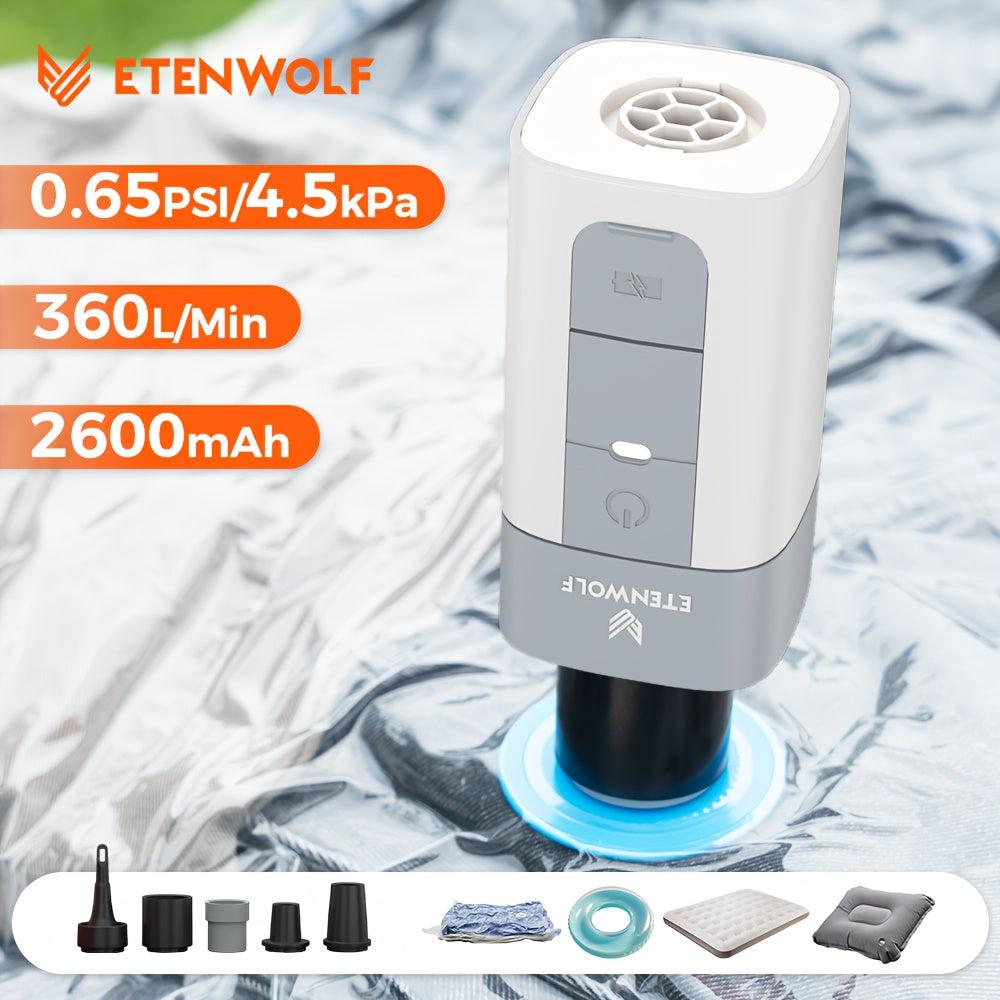 Portable Electric Air Pump 2600mAh USB Rechargeable – Super Fast Inflation for Air Mattress, Swimming Ring, Vacuum Storage Bags & Sleeping Bags, Compact Lightweight Camping Outdoor Pump