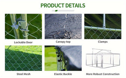 Heavy Duty Outdoor Dog Kennel Enclosure – Galvanized Steel Mesh Cage with Rain & UV-Proof Roof, Secure Lock, Ground Nails, 3 Sizes Available