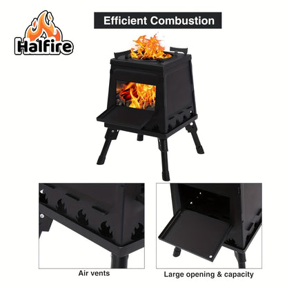 Portable Wood Burning Camp Stove – Heavy-Duty Iron Campfire Stove with Sturdy Legs & Air Vents, Firewood & Charcoal Compatible, No Electricity Needed, Outdoor Cooking for Hiking Backpacking BBQ Picnic Travel