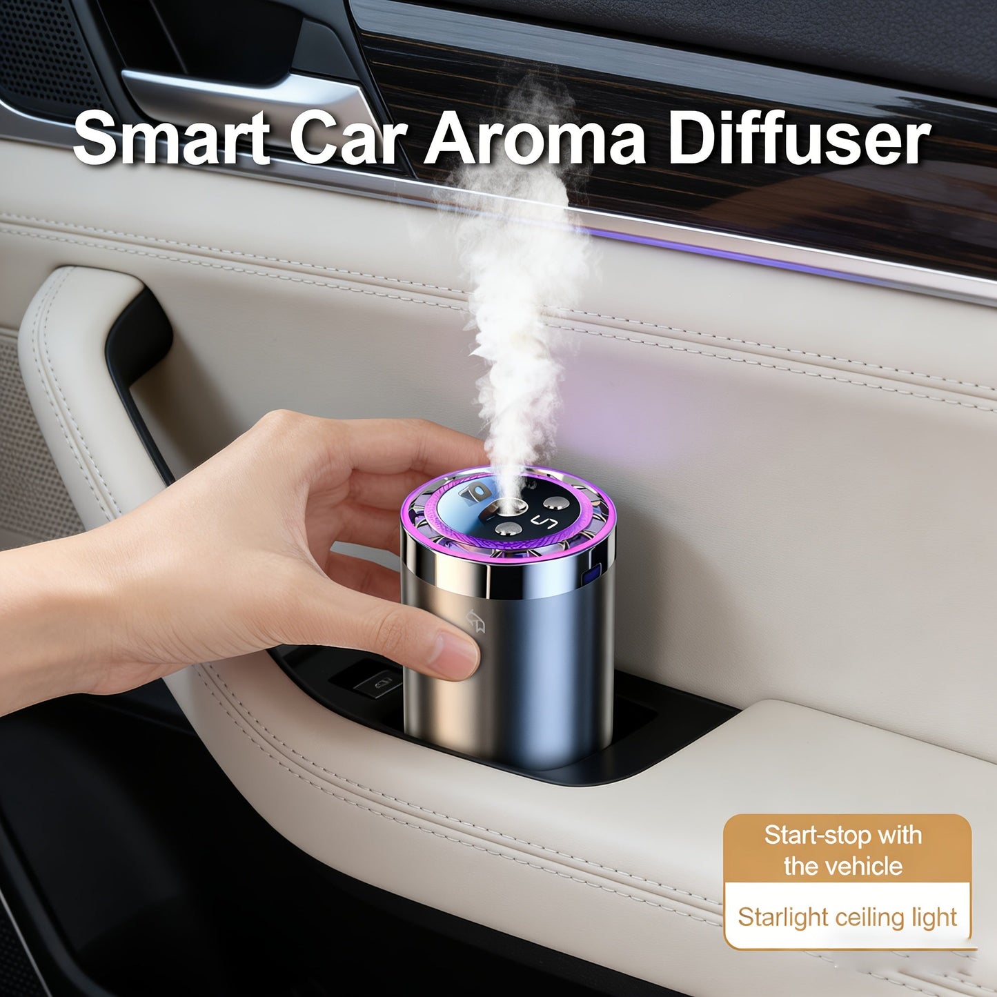 Smart Car Aromatherapy Diffuser – Adjustable Scent Strength, Eliminates Car Odors, Long-Lasting Freshness, Includes Essential Oil Bottles (Ocean or Cologne), Stylish Car Air Freshener Gift
