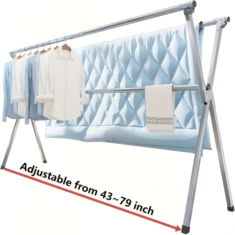 Collapsible Clothes Drying Rack – Heavy Duty Stainless Steel Laundry Drying Rack for Indoor & Outdoor Use, Adjustable Clothesline Rack with Clips, 63" & 79" Sizes