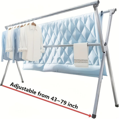 Collapsible Clothes Drying Rack – Heavy Duty Stainless Steel Laundry Drying Rack for Indoor & Outdoor Use, Adjustable Clothesline Rack with Clips, 63" & 79" Sizes