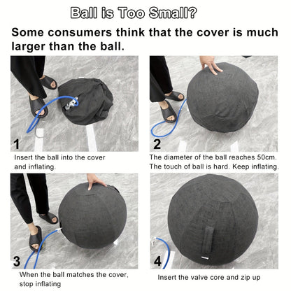 Exercise Ball Chair 65cm with Fabric Cover Anti-Burst Yoga Ball Seat for Home Office Desk Pilates Core Training Pregnancy Birthing Ball – Improves Posture & Relieves Back Pain, Grey & Black