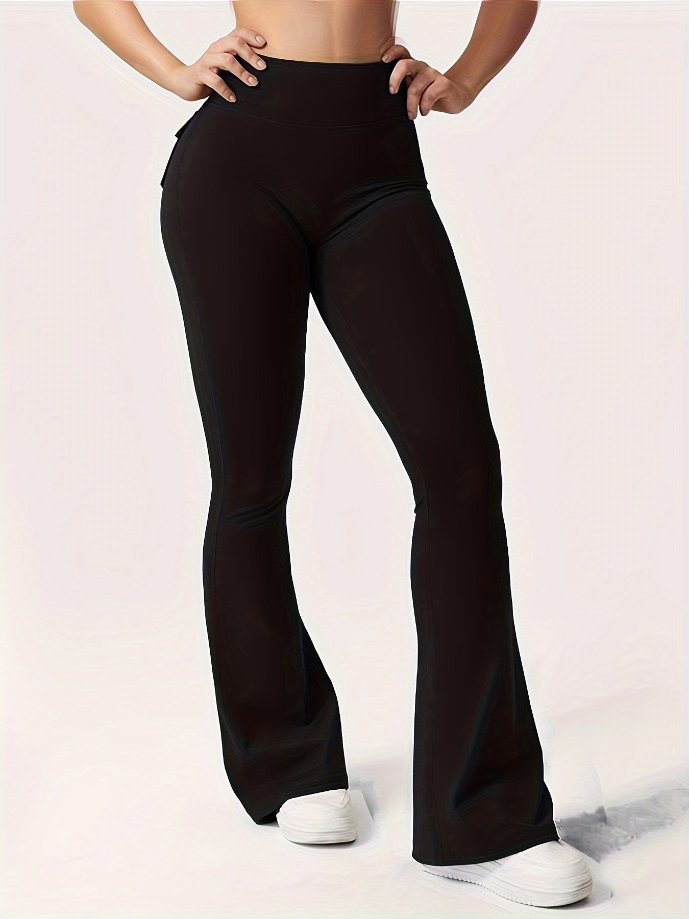 Women's 3-Piece High Waist Flare Yoga Pants Set with Belt and Pockets, Scrunch Butt Lifting Squat Proof 90% Polyester Stretchy Flared Leggings for Workout Gym Running Casual Wear