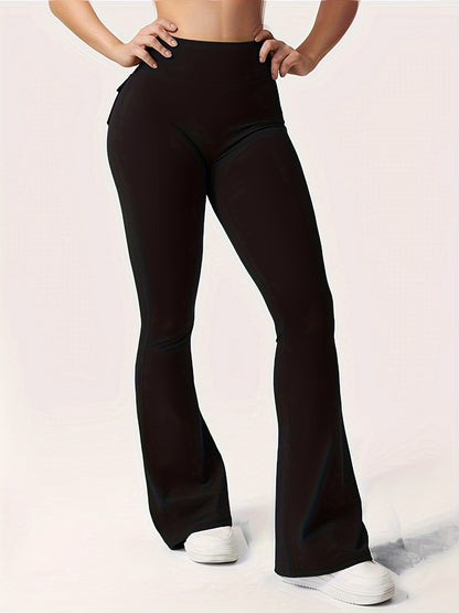 Women's 3-Piece High Waist Flare Yoga Pants Set with Belt and Pockets, Scrunch Butt Lifting Squat Proof 90% Polyester Stretchy Flared Leggings for Workout Gym Running Casual Wear