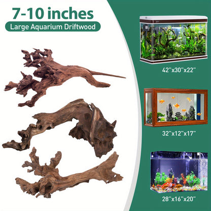 Natural Sinking Driftwood for Aquarium Decor – 3pcs Large Real Wood Fish Tank Decoration for Freshwater, Reptile & Terrarium, Fish-Safe Purple Teak Driftwood Set