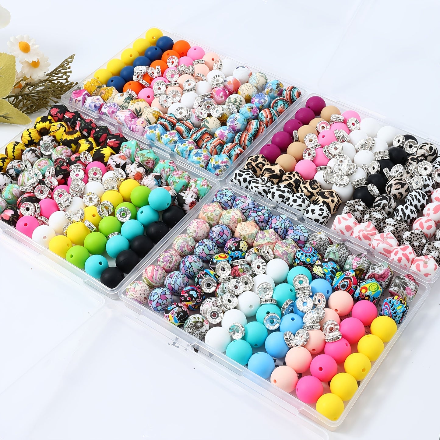 100pcs Silicone Beads Set with Storage Box Hexagonal Striped Printed Pattern Beads for DIY Jewelry Making Bead Pens Keychain Pendant Craft Supplies Girls Kids Teens Adults