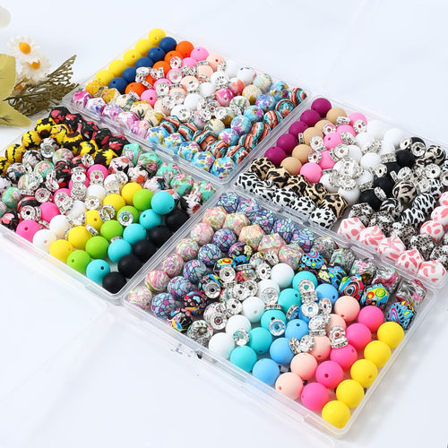 100pcs Silicone Beads Set with Storage Box Hexagonal Striped Printed Pattern Beads for DIY Jewelry Making Bead Pens Keychain Pendant Craft Supplies Girls Kids Teens Adults