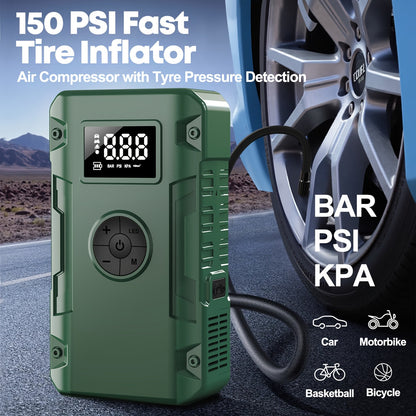 Car Jump Starter 10000A 7-in-1 with 150PSI Air Pump – Portable Battery Booster for Gas & Diesel Engines, High-Pressure Pump, Vehicle Emergency Kit, Power Bank