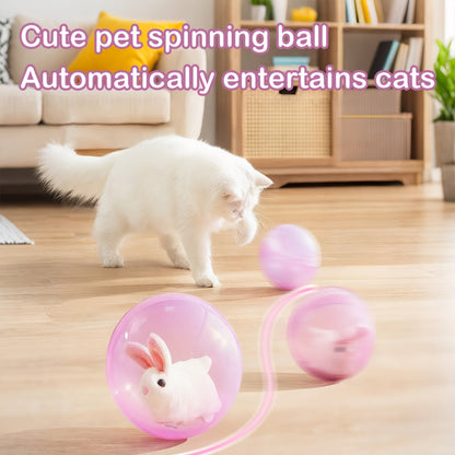 Interactive Cat Toy Ball USB Rechargeable - Motion Activated Auto Rolling Toy for Indoor Cats & Dogs, Engages Bored Adult Pets, Cartoon Design, Small Medium Large Breeds, Blue & Pink