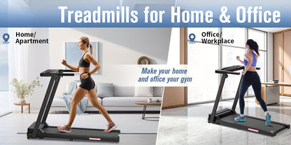 Portable Foldable Treadmill 3.0 HP with 300 LBS Capacity & Handle Bar – Compact Folding Walking Running Treadmill with LED Display for Home Office, Small Space Cardio Fitness Equipment