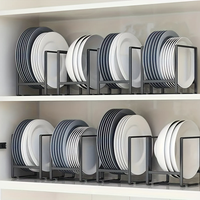 4-Pack Stainless Steel Cabinet Plate Organizer & Dish Rack – Space-Saving Plate Holder, Bowl Organizer & Dish Storage Rack for Kitchen Cabinet and Counter – Durable Kitchen Organizer Set