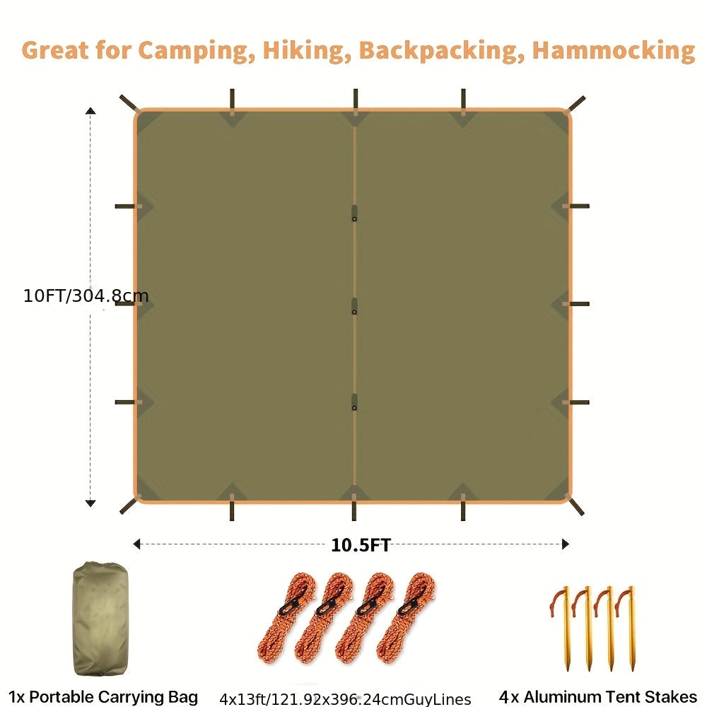 Outdoor Camping Tarp Canopy with UV Protection & Alloy Bracket – Portable Foldable 4-Person Shelter for Backpacking, Hiking, Garden & Outdoor Survival | All-Season Camping Awning