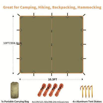 Outdoor Camping Tarp Canopy with UV Protection & Alloy Bracket – Portable Foldable 4-Person Shelter for Backpacking, Hiking, Garden & Outdoor Survival | All-Season Camping Awning