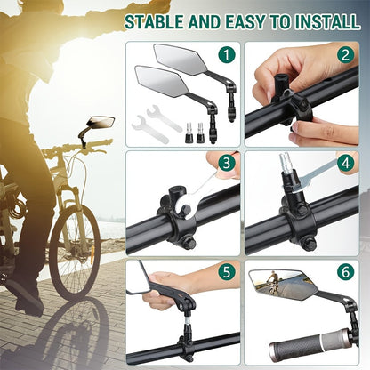 Bike Rearview Mirror Set 2-Pack – 360° Fully Adjustable HD Anti-Vibration Handlebar Mirrors Compatible with Bicycles, Electric Bikes & Scooters for Safe Riding