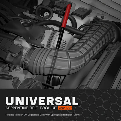 Serpentine Belt Tool Set 8/16 Piece - Universal 3/8 and 1/2 Drive Belt Tensioner Wrench, Idler Pulley Adjuster, Chrome Vanadium Steel, Professional Automotive Belt Removal and Installation Kit for Car Engine Repair
