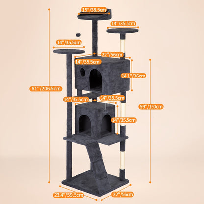 Multi-Level Cat Tree Tower with Scratching Post, Perches & Plush Apartments – Space-Saving Indoor Cat Climbing Frame & Activity Center, Heights 36–80 Inch, 6 Colors