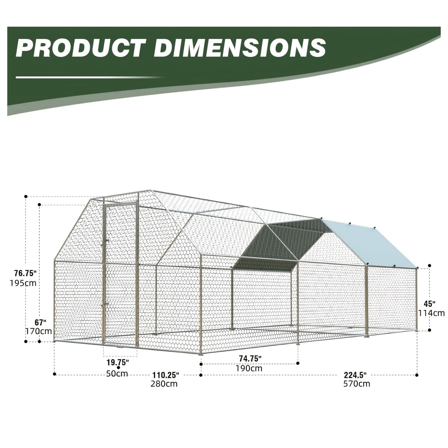 Large Walk-In Metal Chicken Coop Outdoor Hen House with Anti-UV Cover Aluminum Poultry Cage for Backyard Garden – Multiple Roof Styles