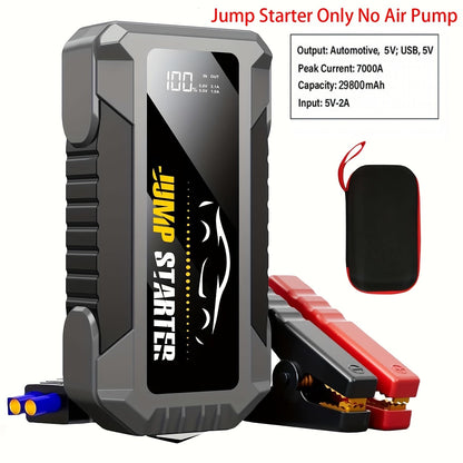 7000A Portable Jump Starter with Air Compressor – 8-in-1 Car Battery Booster, 150PSI Auto-Stop Tire Inflator, Power Bank, LED Emergency Light – Fits Gas up to 9L & Diesel up to 8.5L, 12V Vehicles