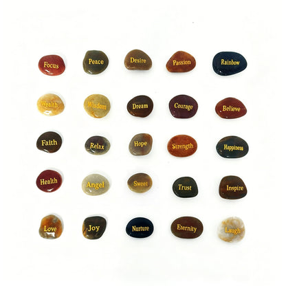 25pcs Engraved Inspirational Stones Set – Laser Engraved Motivational Word Rocks for Home Decor, Garden, Prayer & Gifts for Friends, Family & Valentine’s Day