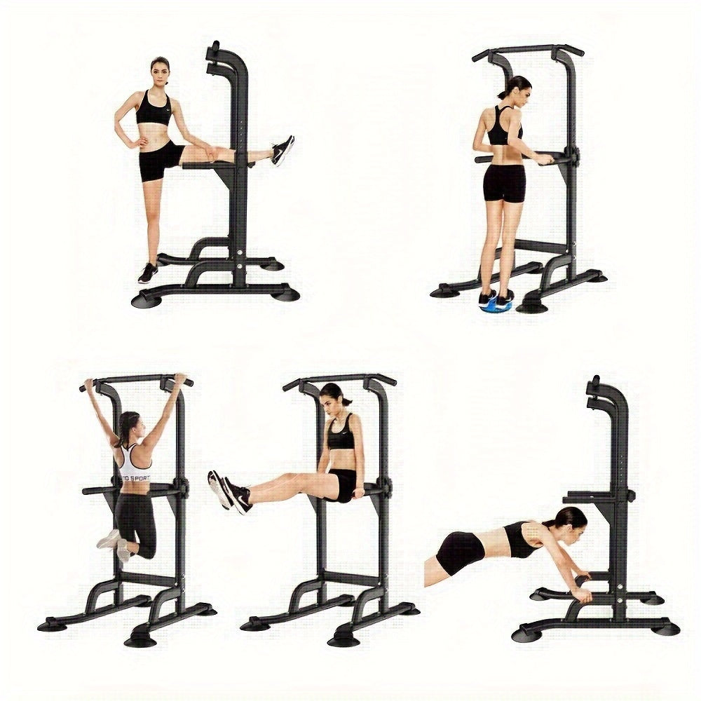 Adjustable Power Tower Dip Station Pull Up Bar for Home Gym 10 Height Levels 65-82.7 Inch 330LBS Capacity 6 Exercise Positions Full Body Strength Training Black Red Yellow Blue Pink Orange