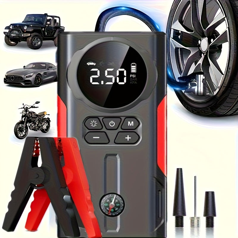 Portable Car Jump Starter Kit 12V Multi-Function Battery Booster LED Flashlight SOS Rescue Light Air Pump for Cars Trucks SUVs Emergency Roadside Power