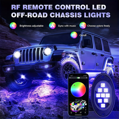 RGB LED Rock Light Kit for Trucks & Off-Road Vehicles - Sound Activated APP & Remote Dual Control, Multi-Color Underglow Chassis Neon Lights for Pickup Trucks, SUVs & 4x4, 4/6/8/10 Pod Options