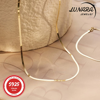 24K Gold Plated Herringbone Snake Chain Necklace 925 Sterling Silver 3.5mm Flat Chain for Women Men Gift Box Included 18-24 Inch
