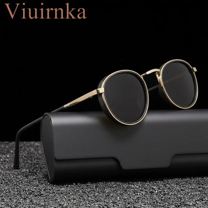 Polarized Sunglasses for Men & Women – Round Metal Frame UV400 TAC Lens, Lightweight Retro Unisex Eyewear with Protective Case, Ideal for Driving Fishing Hiking Travel, Birthday Father's Day Gift
