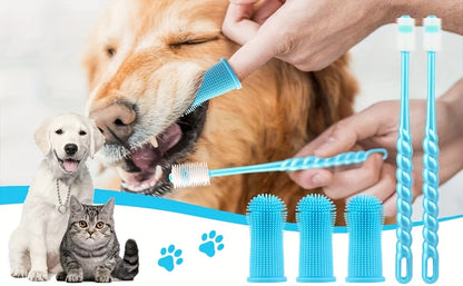 3-Piece Pet Dental Care Silicone Toothbrush Set 360° Finger Brush & Micro-Ciliated Brush for Dogs & Cats Soft Gentle No Battery Required