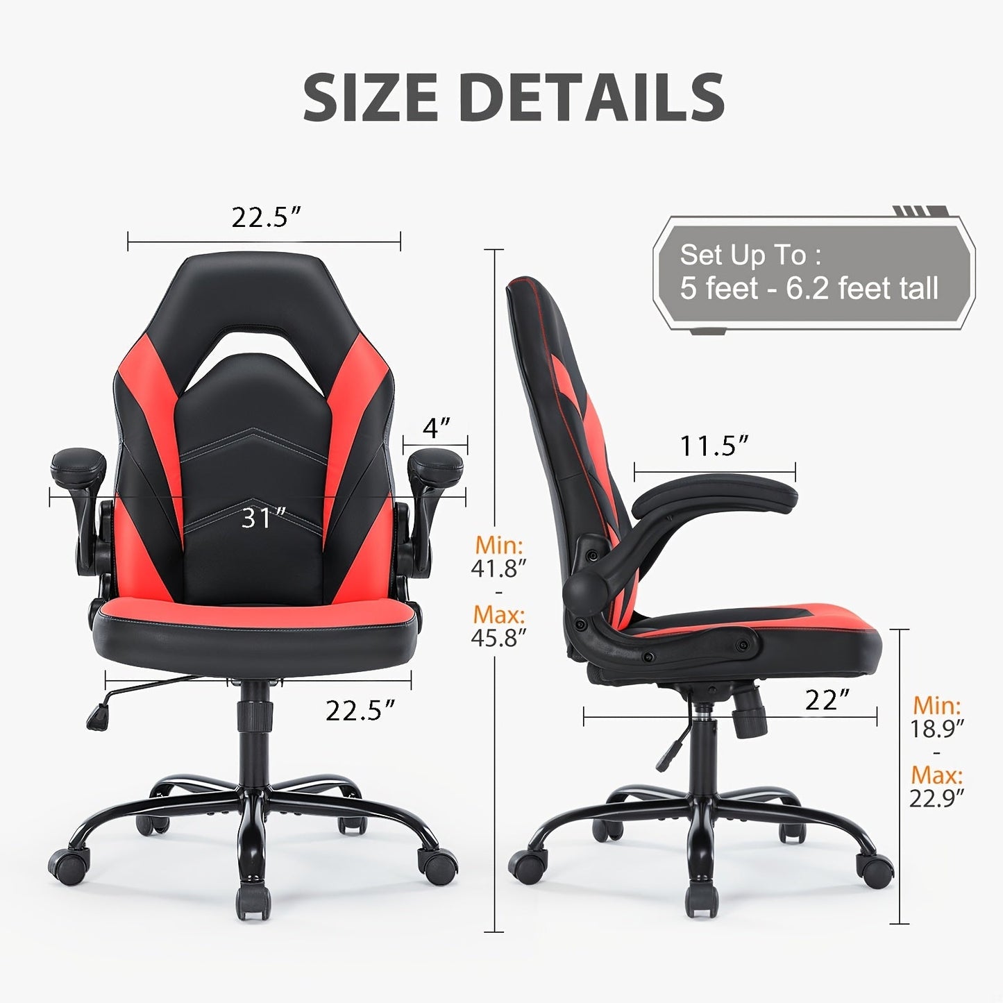 Ergonomic Gaming Chair with Footrest & Lumbar Support – Racing Style Esports Computer Chair, Fixed Armrests, Adjustable Recliner, Home Office Desk Chair for Adults