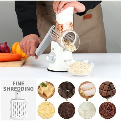 Rotary Cheese Grater Hand Crank Shredder with 3 Interchangeable Blades - Non-Slip Suction Base, Free Cleaning Brush, for Fresh Cheese, Vegetables & Nuts, Kitchen Tool Gift