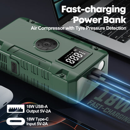 Car Jump Starter 10000A 7-in-1 with 150PSI Air Pump – Portable Battery Booster for Gas & Diesel Engines, High-Pressure Pump, Vehicle Emergency Kit, Power Bank