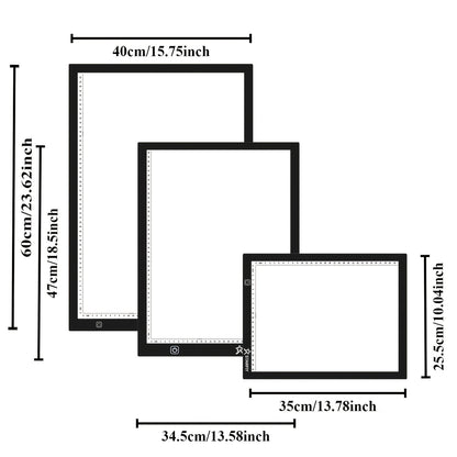 LED Tracing Light Pad Board A2 A3 A4, Dual Light Bar Ultra-Thin Copy Table with 3-Speed Dimming & Eye-Caring No-Grid Surface for Diamond Painting, Sketching & Drawing