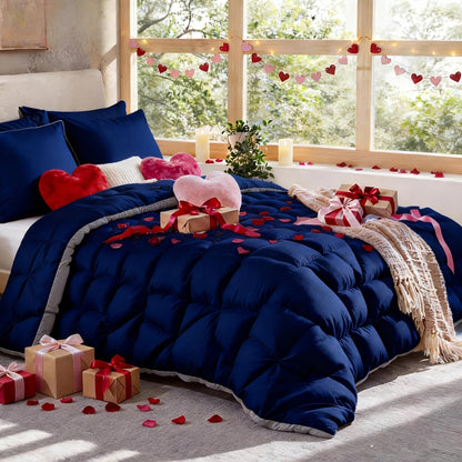 Comforter Set 7 Piece Queen King Full - Soft Microfiber Pintuck Pleated Bed in a Bag Complete Bedding Set with Comforter, Fitted Sheet, Flat Sheet & Pillowcases, All Season Home & Dorm Bedding