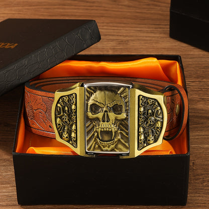 Retro Western Cowboy Belt with Detachable Lighter – Embossed Printed Novelty Accessory Belt in Skull, Eagle, Cross & Native American Designs, Unique Gift for Men for Christmas, Thanksgiving & Valentine's Day