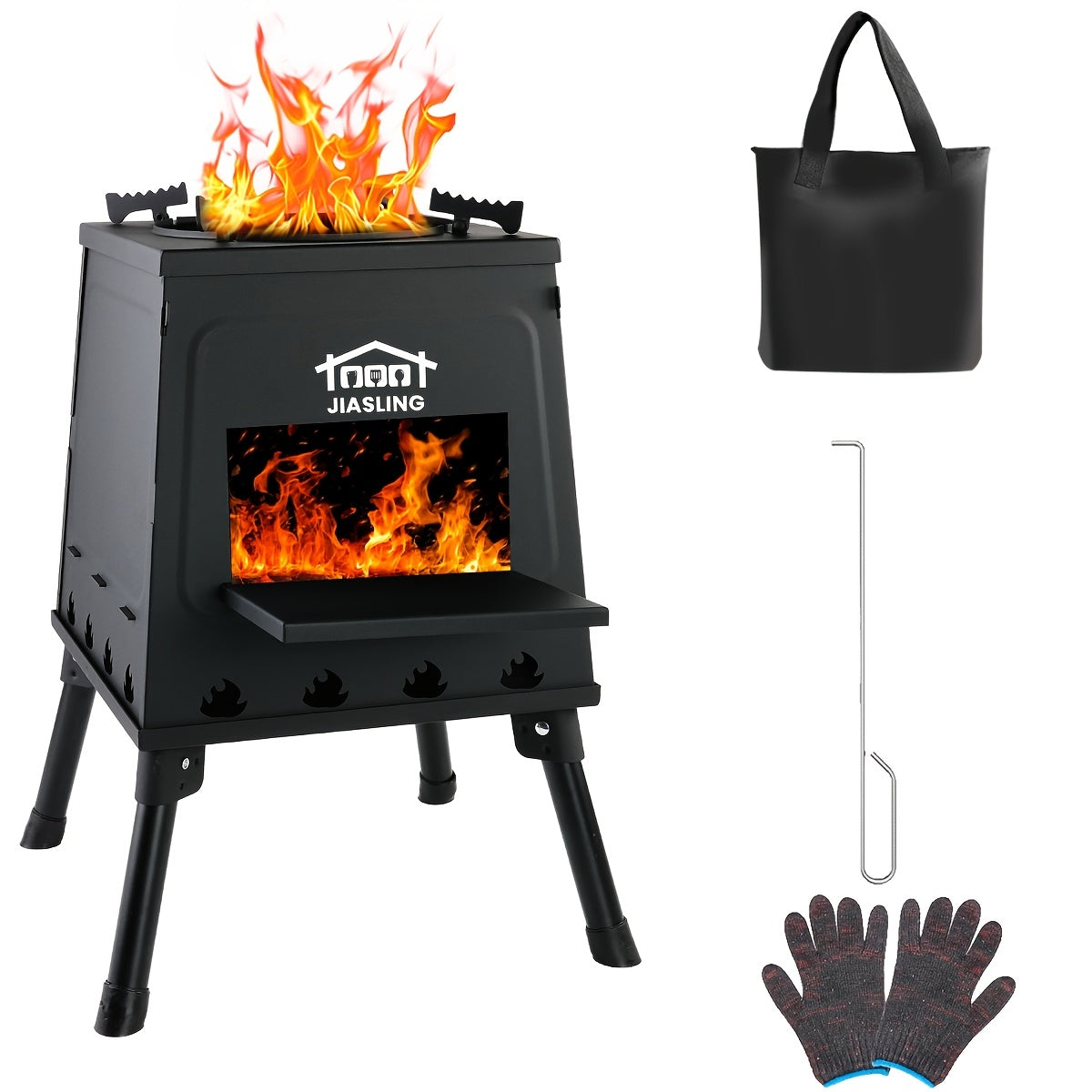 Portable Wood Burning Camp Stove – Compact Foldable Backpacking Stove for Hiking, Camping, Picnic & BBQ, No Fuel Canisters Needed, Smokestack Option, Black Green or Stainless Steel
