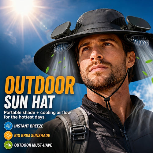 Solar Powered Fan Hat with USB Charging – Wide Brim Sun Protection Hat with Built-In Cooling Fan for Men, Lightweight Long Battery Life Outdoor Hat for Fishing, Hiking, Mountain Climbing & Daily Wear