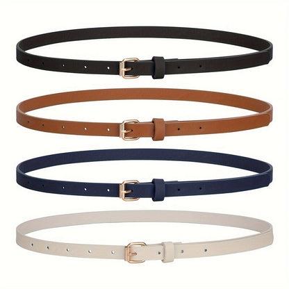 Women's PU Leather Slim Waist Belt 4 Styles Sizes S to 1XL Skinny Fashion Belt for Dresses Jeans Skirts Sweet Casual Outfits – Style A B C D