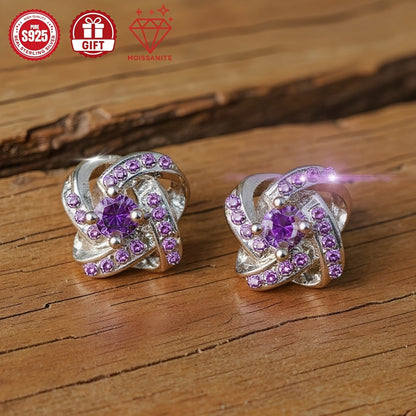 Purple Moissanite Four Leaf Clover Earrings – S925 Sterling Silver, Hypoallergenic Vintage Stud Earrings for Women, Elegant Gift Box Included, Perfect for Daily Wear, Banquets & Valentine's Day