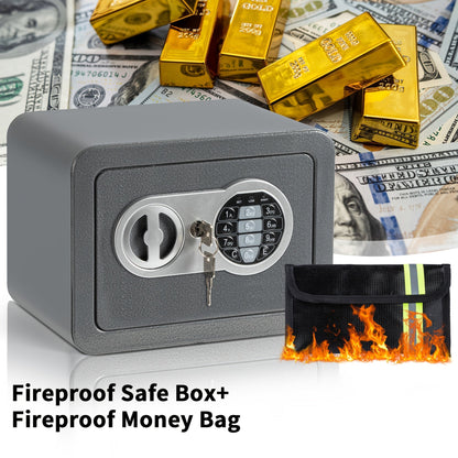 0.2 Cubic Foot Electronic Digital Safe Box with Fireproof Money Bag – Keypad Lock Home Security Safe for Cash, Jewelry, Documents & Valuables, Compact Office & Bedroom Safe