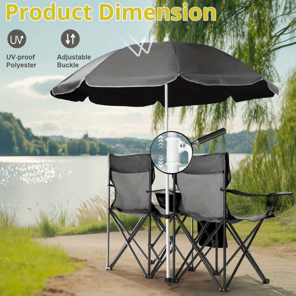 Folding Outdoor Fishing Chair with Sun Umbrella Iron Alloy Frame Oxford Fabric 187 Lb Capacity Portable Beach Patio Camping Chair with Storage Bag Red Black Grey Blue Coconut Pineapple Pattern