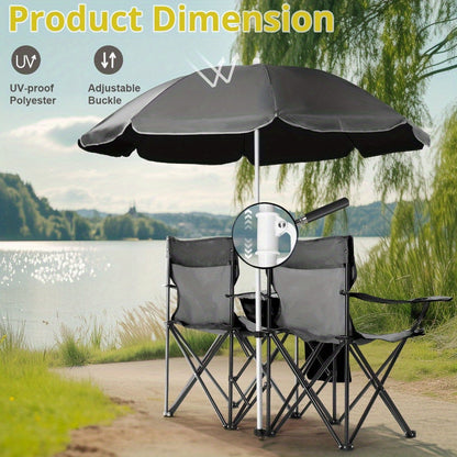 Folding Outdoor Fishing Chair with Sun Umbrella Iron Alloy Frame Oxford Fabric 187 Lb Capacity Portable Beach Patio Camping Chair with Storage Bag Red Black Grey Blue Coconut Pineapple Pattern