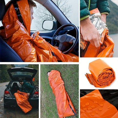 Emergency Mylar Sleeping Bag 4-Piece Kit – 2 Thermal Survival Sleeping Bags + 2 Whistles, Lightweight Portable Shelter for Camping, Hiking, Backpacking, Outdoor Survival & Emergencies