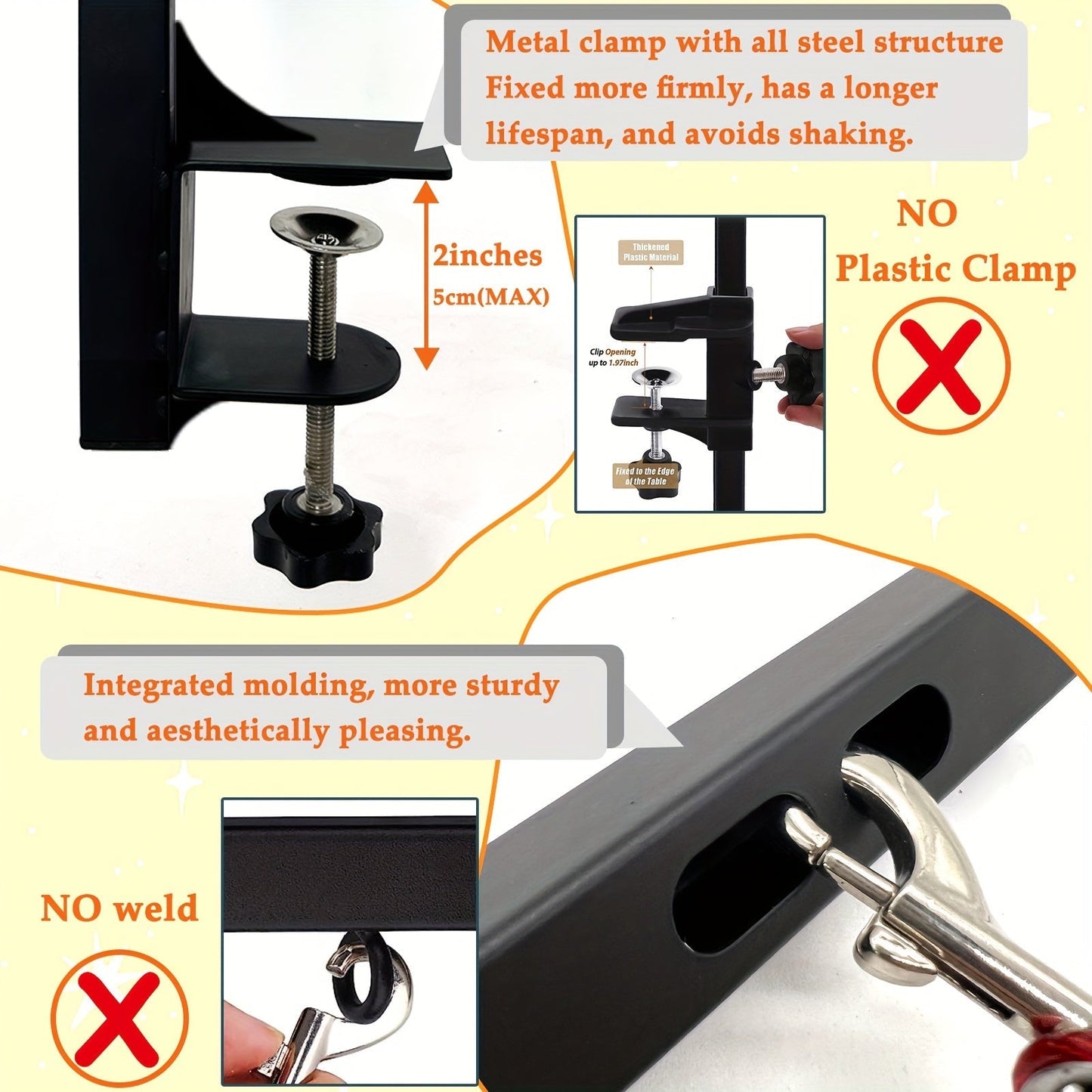Dog Grooming Arm with Clamp 36 Inch – Adjustable Heavy-Duty Iron No-Sit Haunch Holder, 3-Section Design for Small & Medium Dogs and Cats, Includes Colorful Positioning Ropes, Professional Pet Grooming