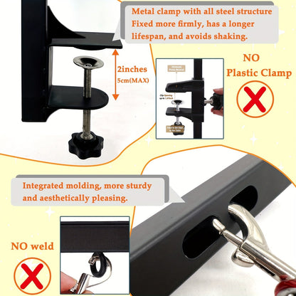 Dog Grooming Arm with Clamp 36 Inch – Adjustable Heavy-Duty Iron No-Sit Haunch Holder, 3-Section Design for Small & Medium Dogs and Cats, Includes Colorful Positioning Ropes, Professional Pet Grooming