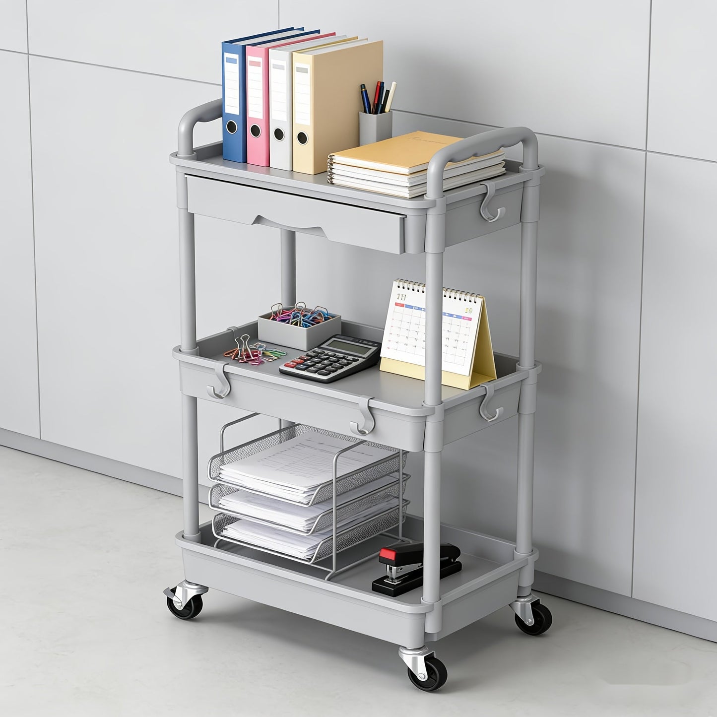 Rolling Storage Cart 3-Tier & 4-Tier with Drawer & Lockable Wheels Multifunctional Plastic Shelf Organizer for Kitchen Bathroom Living Room Office – 7 Colors